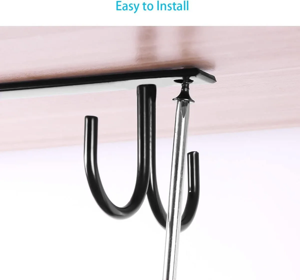 2 Piece Under Cabinet Mug Holder 8 Hooks Black