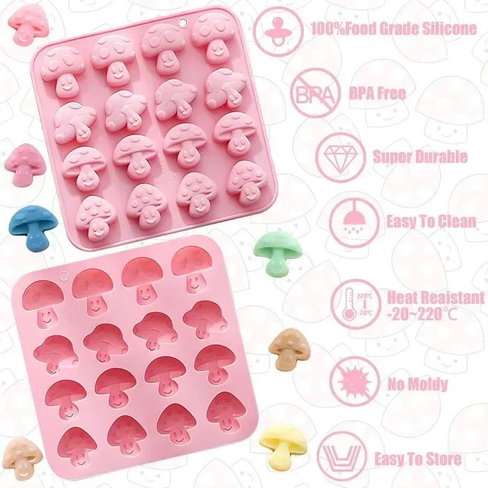 16 Cavity Mushroom Silicone Mold, 17 x 16.5 cm