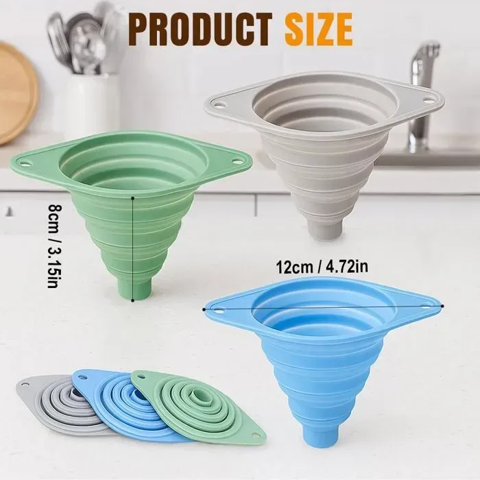 3 Pack Collapsible Silicone Kitchen Funnels