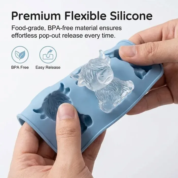 6 Cavity 3D Highland Cow Silicone Ice Mold