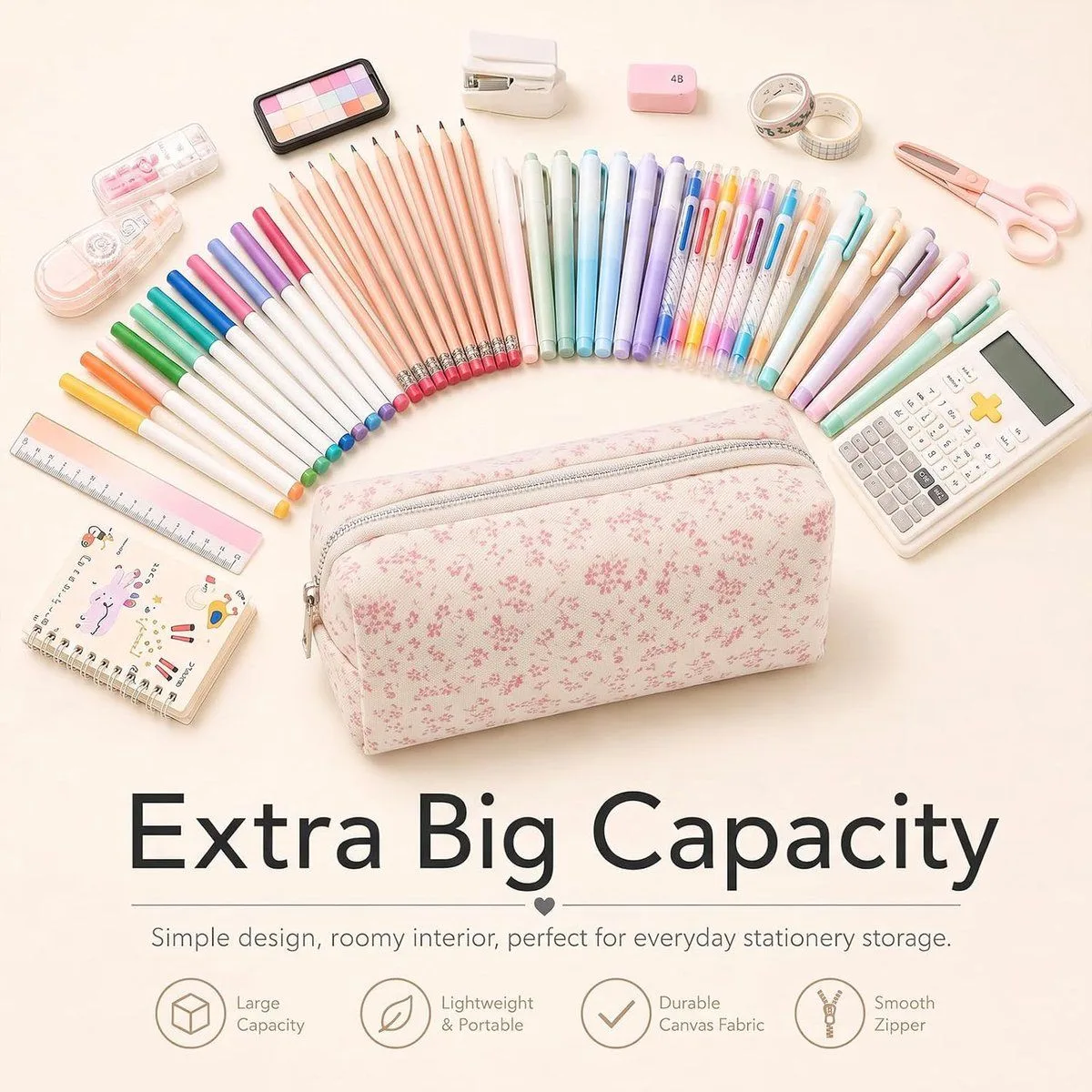 2 Pcs Pencil Case, Small Floral Fabric Zipper Bag for Stationery Storage