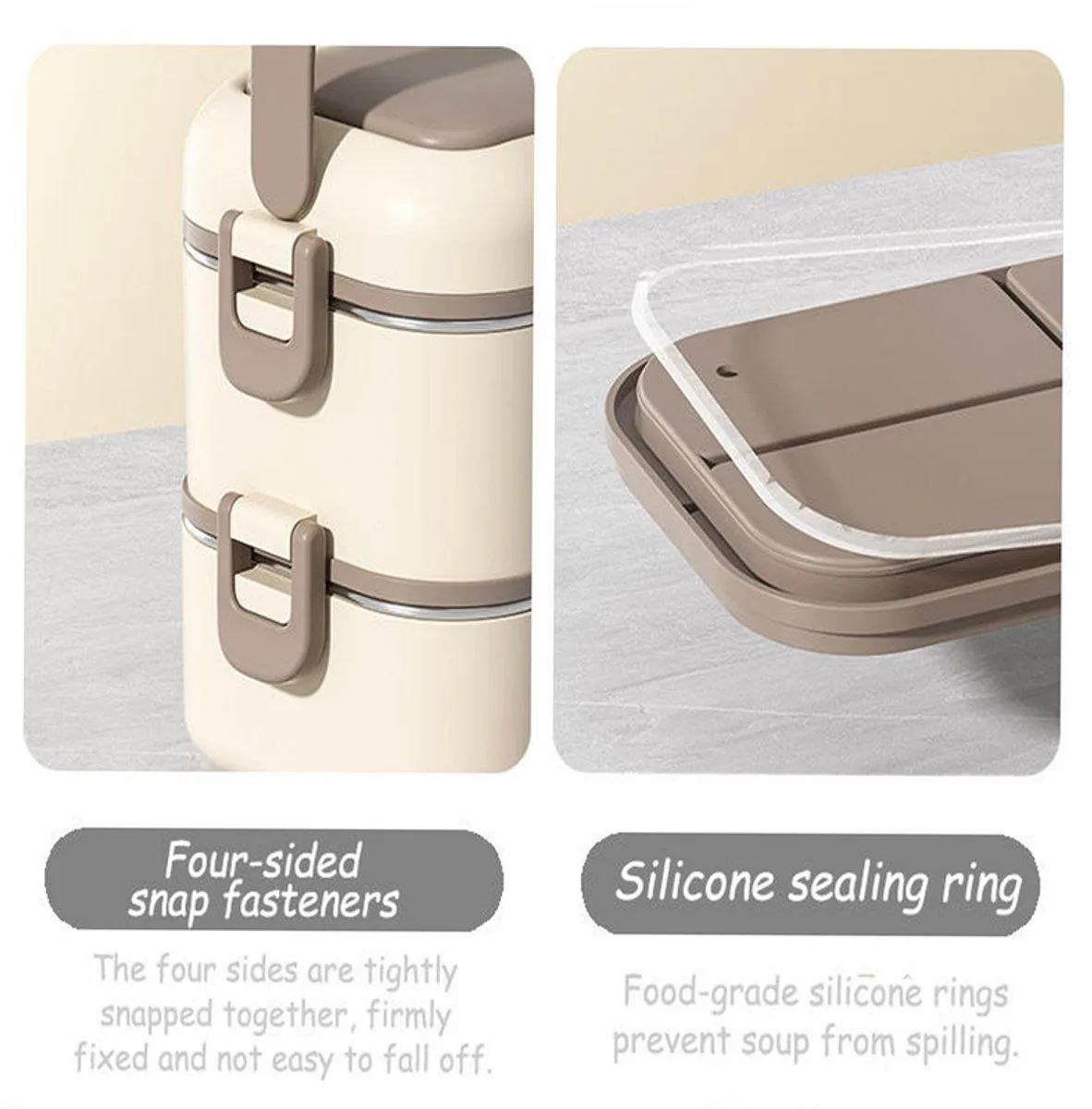 4-Layer Leakproof Stackable Stainless Steel Bento Box Lunch Box with Spoon Chopsticks for Adults and Kids School Picnic Work, Cream White