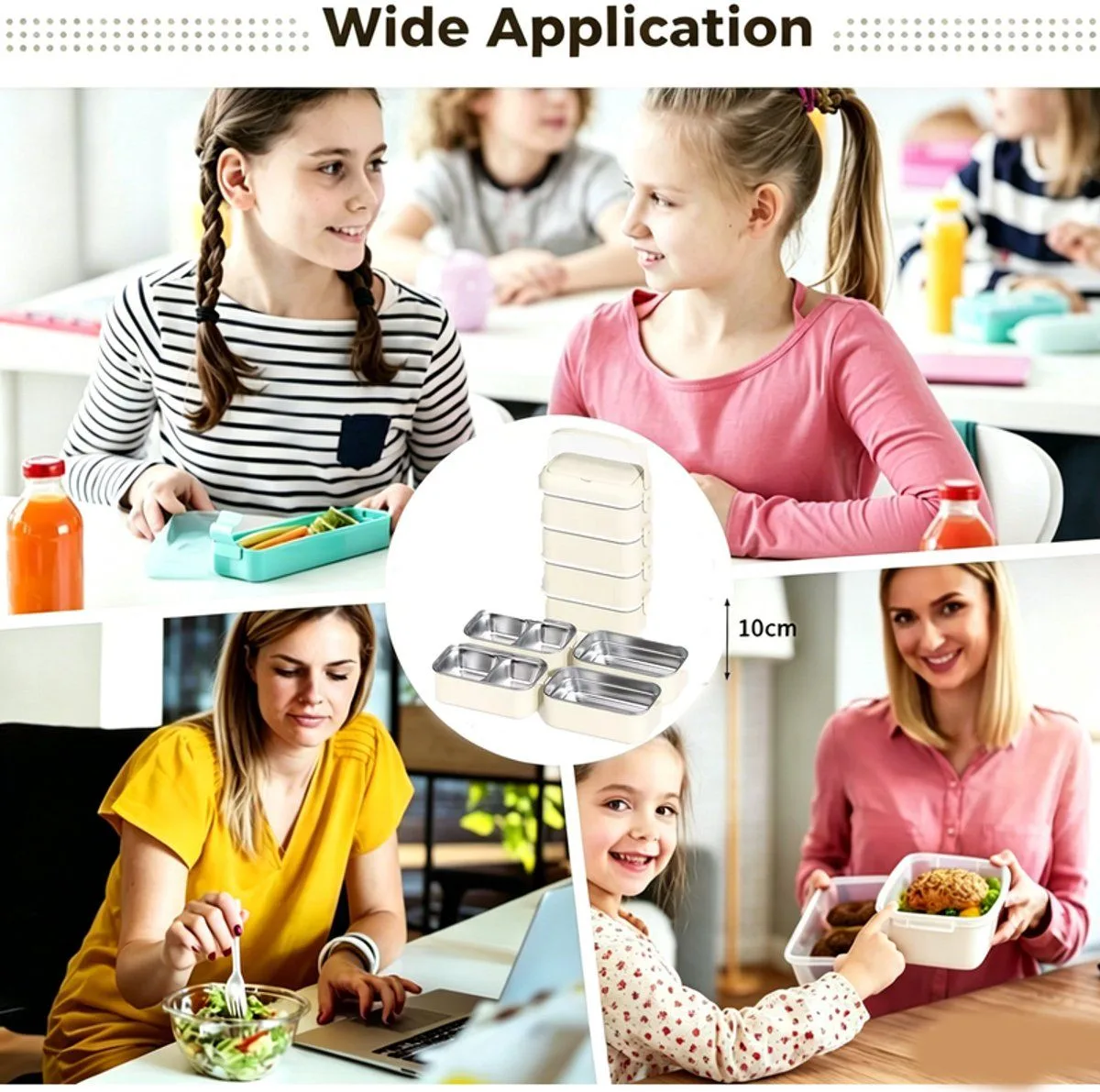 4-Layer Leakproof Stackable Stainless Steel Bento Box Lunch Box with Spoon Chopsticks for Adults and Kids School Picnic Work, Cream White