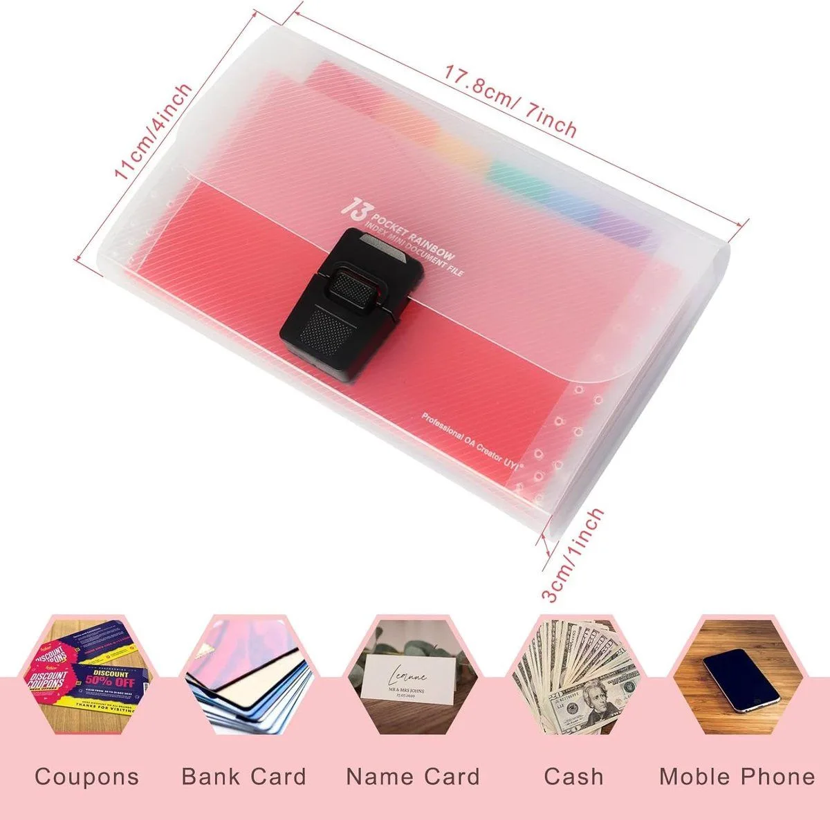 2 Pcs 13 Pockets Accordion File Folder with Buckle Closure, Plastic Expanding Wallet for Cards Receipts and Tax Documents, A6