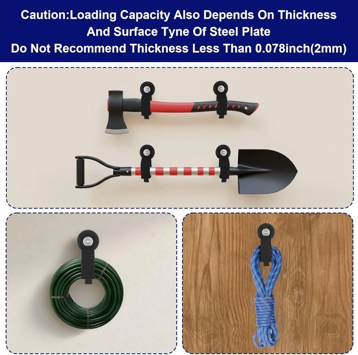4 Pack Magnetic Hooks Heavy Duty Cable Holder Hanging Hook for Garage Workshop Garden Hoses, 6.6cm Black