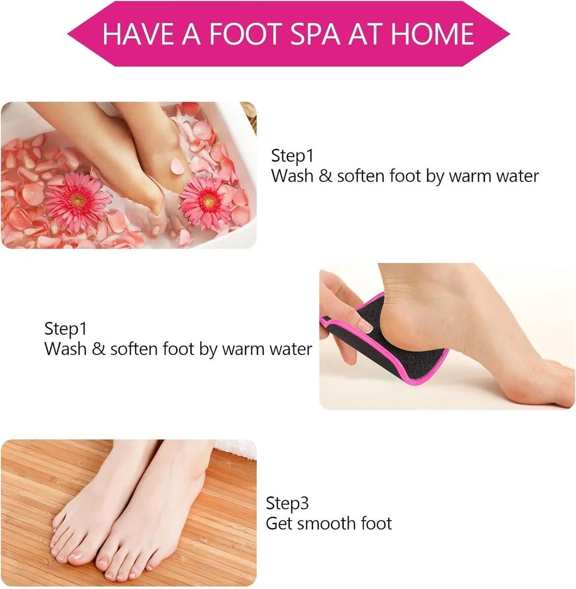2 Pack Foot File, U-Shaped Double-Sided Callus Remover for Dry Feet, Home Pedicure Tool