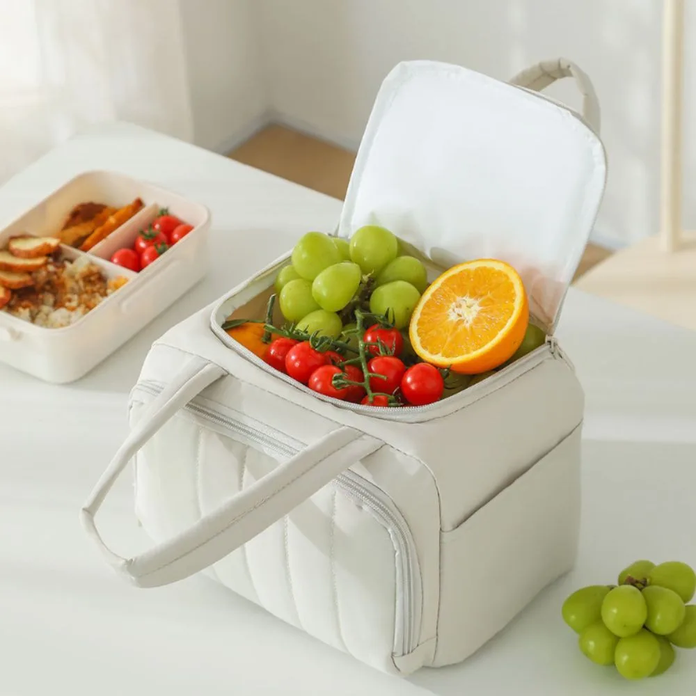 2026 New Quilted Insulated Lunch Bag, Large Capacity Handheld Meal Tote, Portable Thermal Cooler Bento Box Carrier for Office Workers & Students