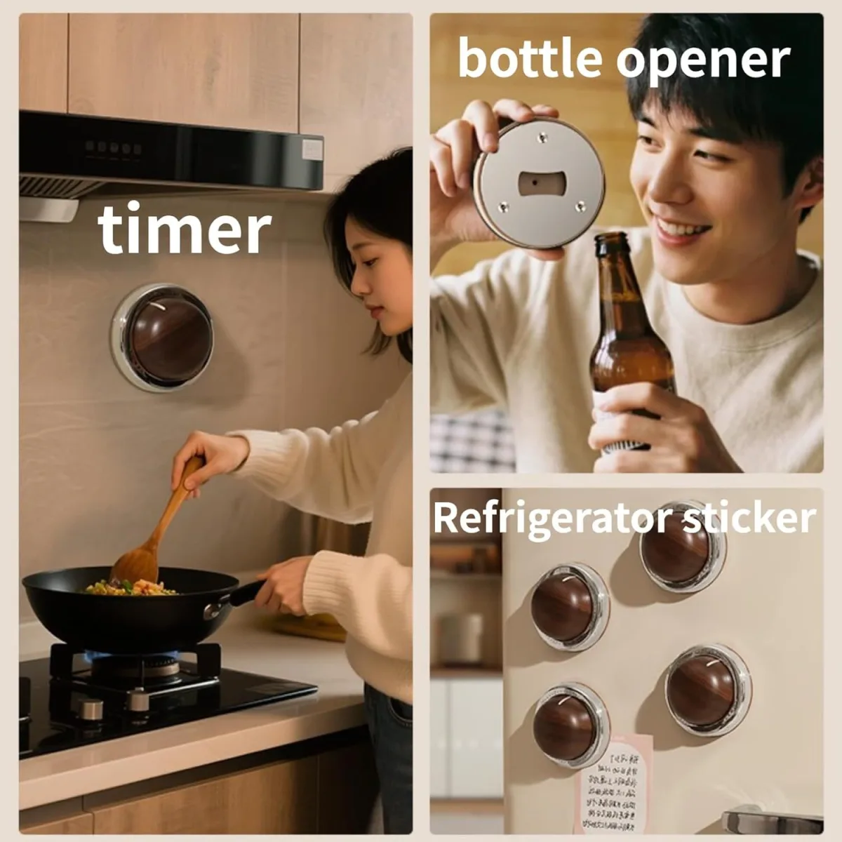 Modern Mechanical Kitchen Timer with Wood Grain Design, Stainless Steel Base, Easy-to-Use Cooking Timer for Home