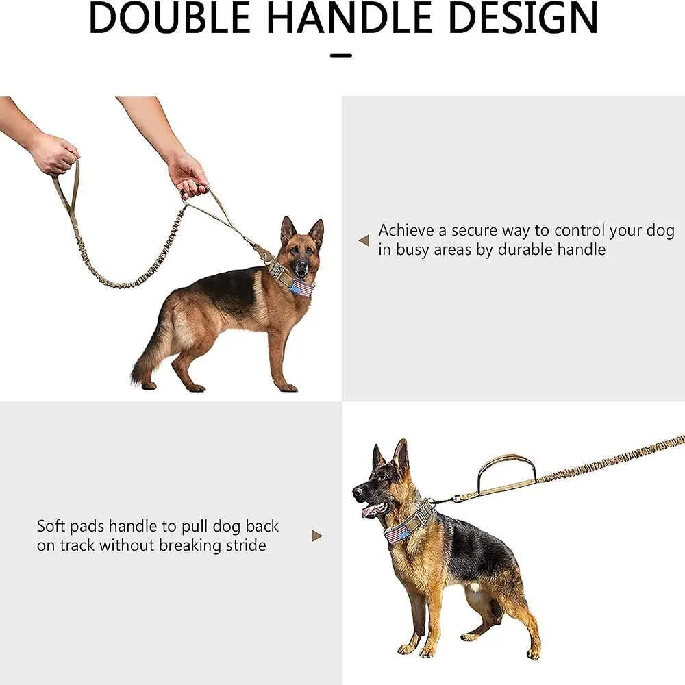 Tactical Dog Collar & Leash Set - Heavy Duty Training Collar with Matching Leash for Large Dogs - Adjustable Nylon Walking Set - Olive Size