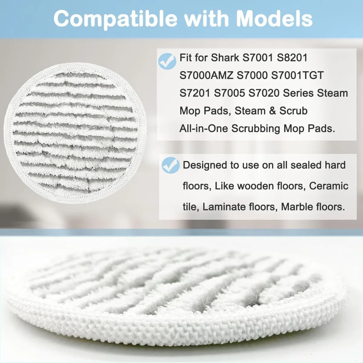 12 Pack Replacement Steam Mop Pads or Shark S8201 S7001 S8001 S7201 S7000AMZ S7000 S7005 S7020 S7001C Steam Mop, Steam & Scrub All-in-One Scrubbing and Sanitizing, Dirt Grip Scrub Washable Pad