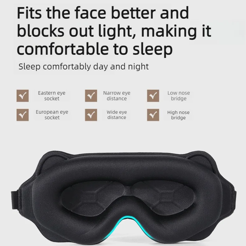 3D Contoured Sleep Mask, Breathable Fabric with Adjustable Strap, Light-Blocking Eye Mask for Sleeping, Napping, and Travel
