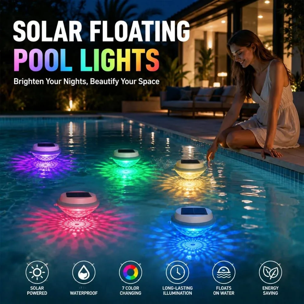 Solar Floating Pool Lights with Multicolor Glow, Two Shape Options (Peach & Diamond), Automatic Day Charging Night Illumination, Waterproof Durable Design for Pools, Bathtubs, Fountains, Aquariums, and Spa Decorative Ambiance