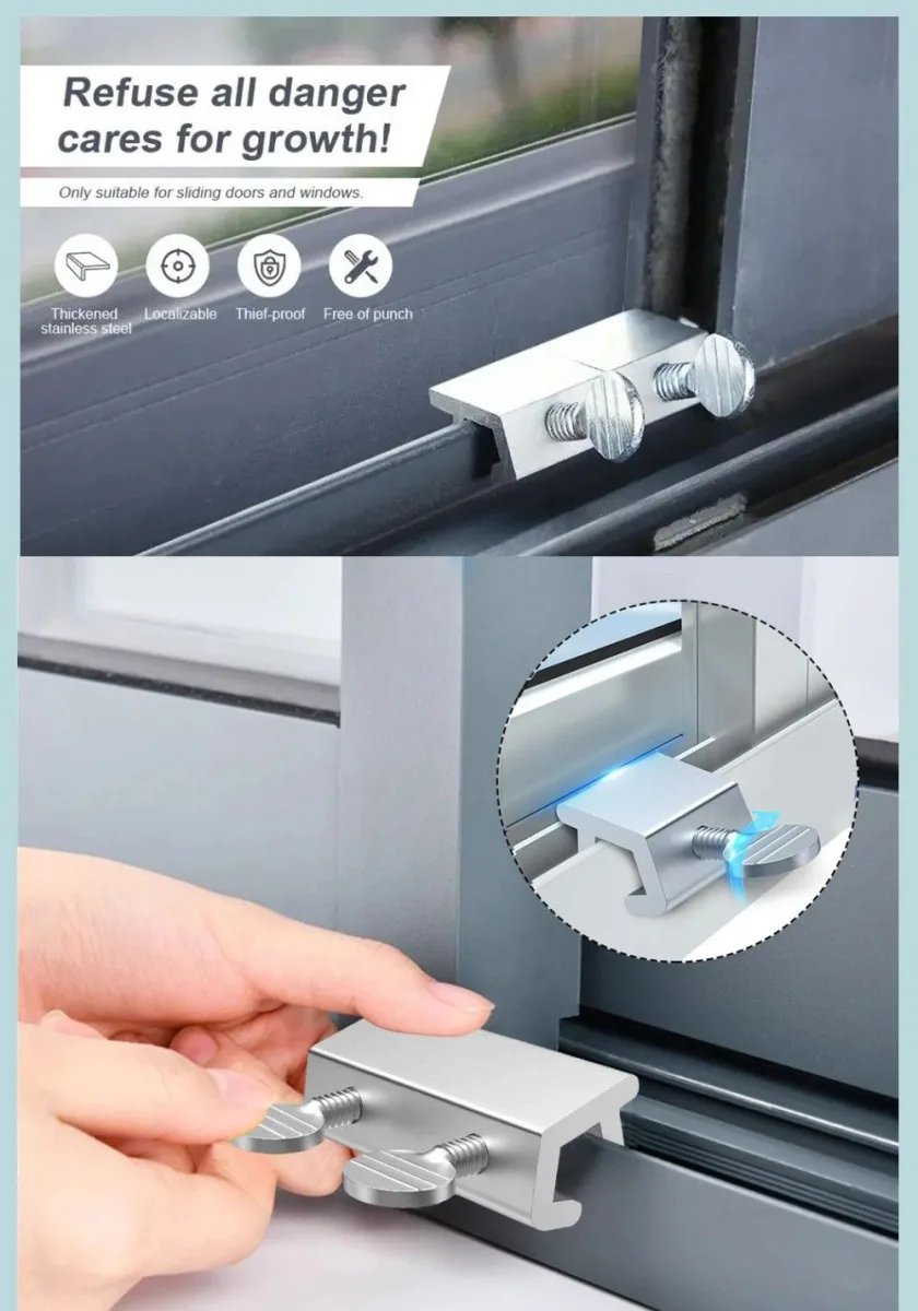 Adjustable Window Limit Lock for Sliding and Single-Hung Windows, Stainless Steel Security Stopper for Child and Pet Safety, No-Drill Installation