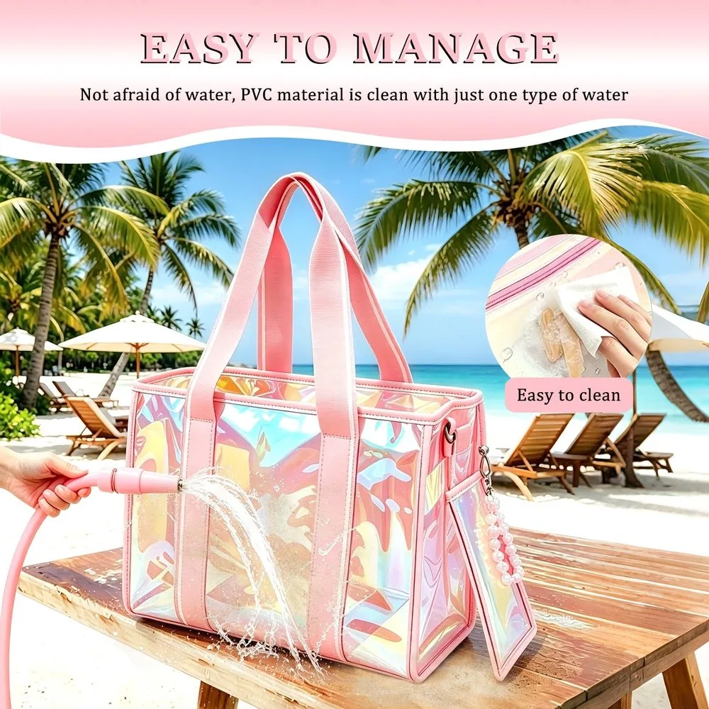 Beach Tote Bag for Women Large Zipper Beach Pool Swim Bag with Phone Pouch Beach Tote Bag Adjustable Strap Packable Foldable