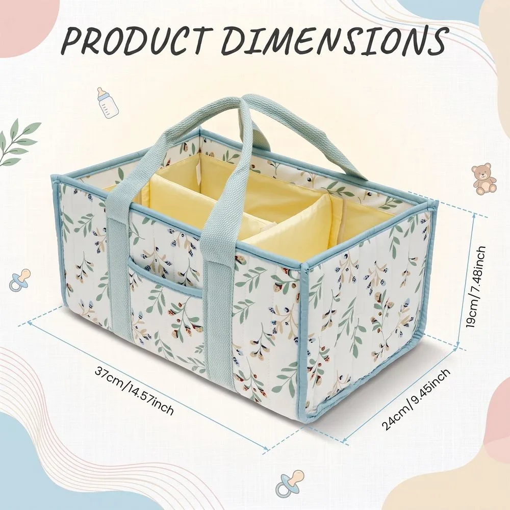 Baby Diaper Caddy Organizer with Rigid Inner Frame, for Changing Table or Car - Unisex Baby Shower Basket