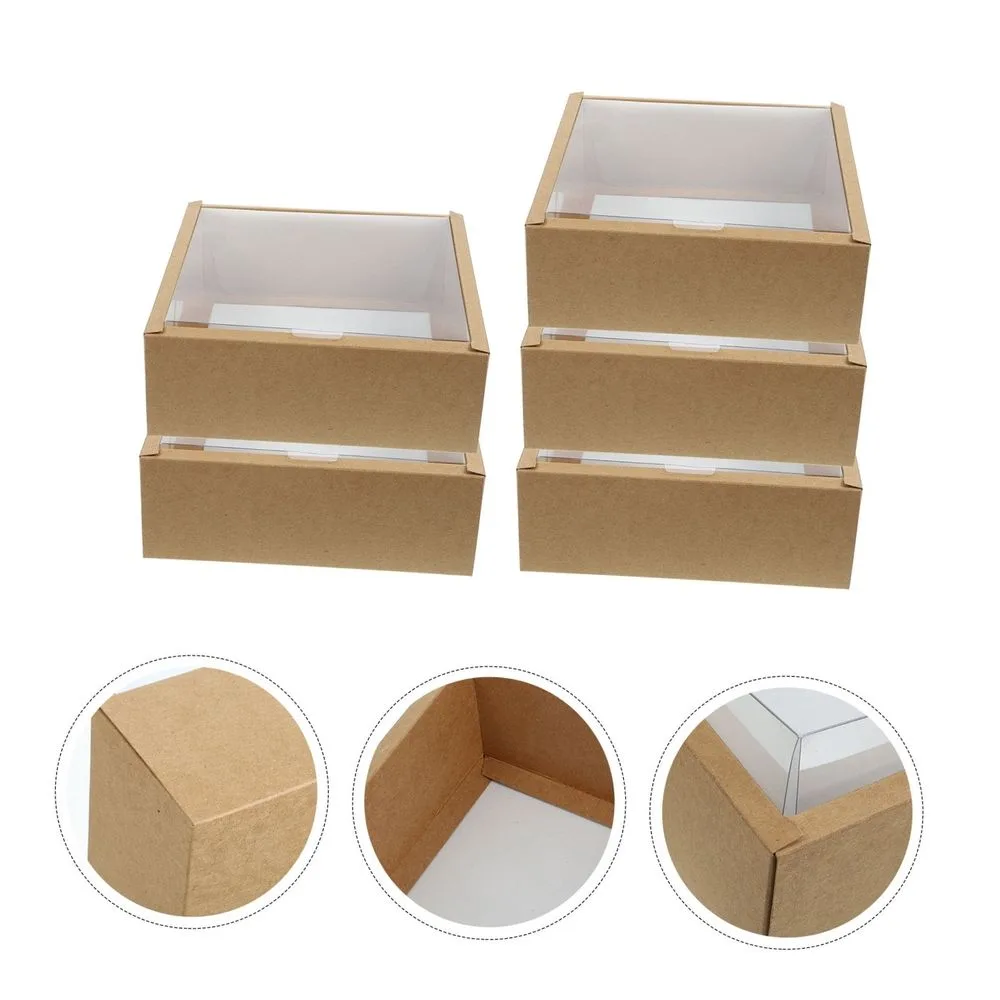 5-Pack Coffee Colored Boxes with Clear Window for Birthday Party Favors and Storage