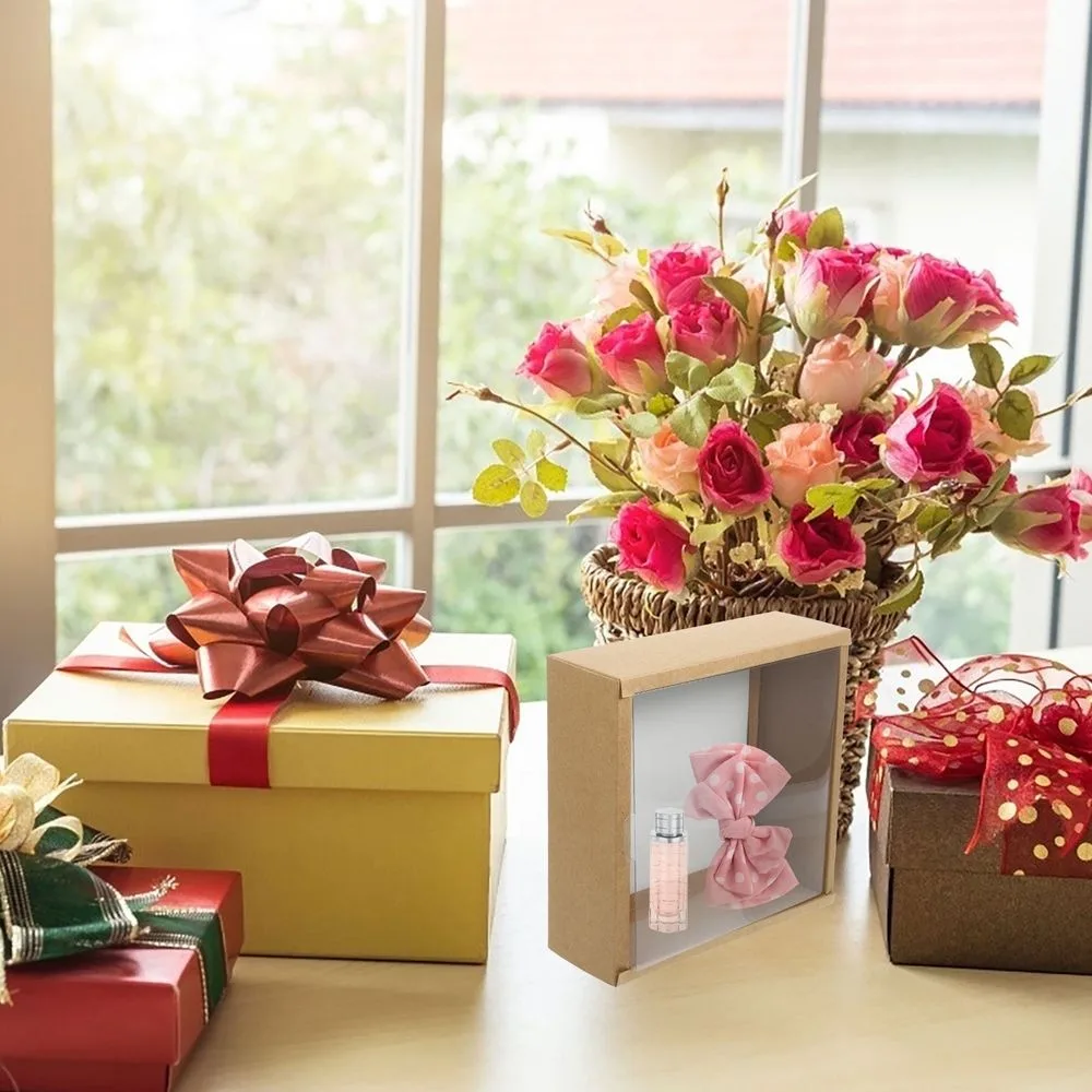 5-Pack Coffee Colored Boxes with Clear Window for Birthday Party Favors and Storage