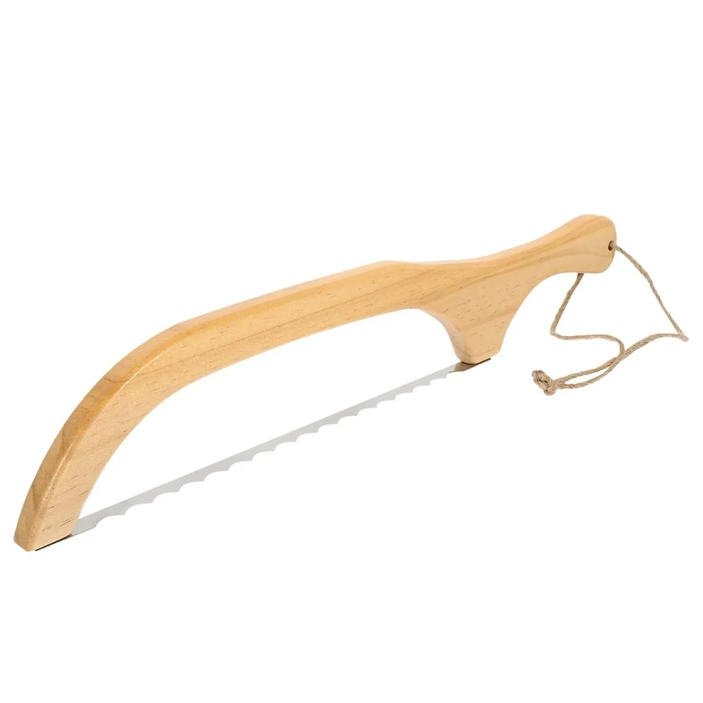 Khaki Bread Slicer with Ergonomic Wooden Handle for Kitchen and Sourdough Bread Cutting