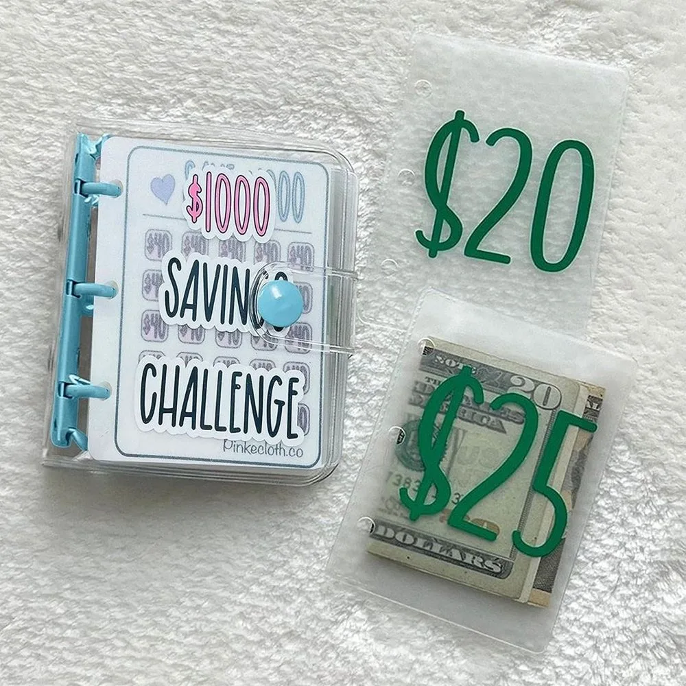 1000 Savings Challenge Binder with Envelopes, Blue