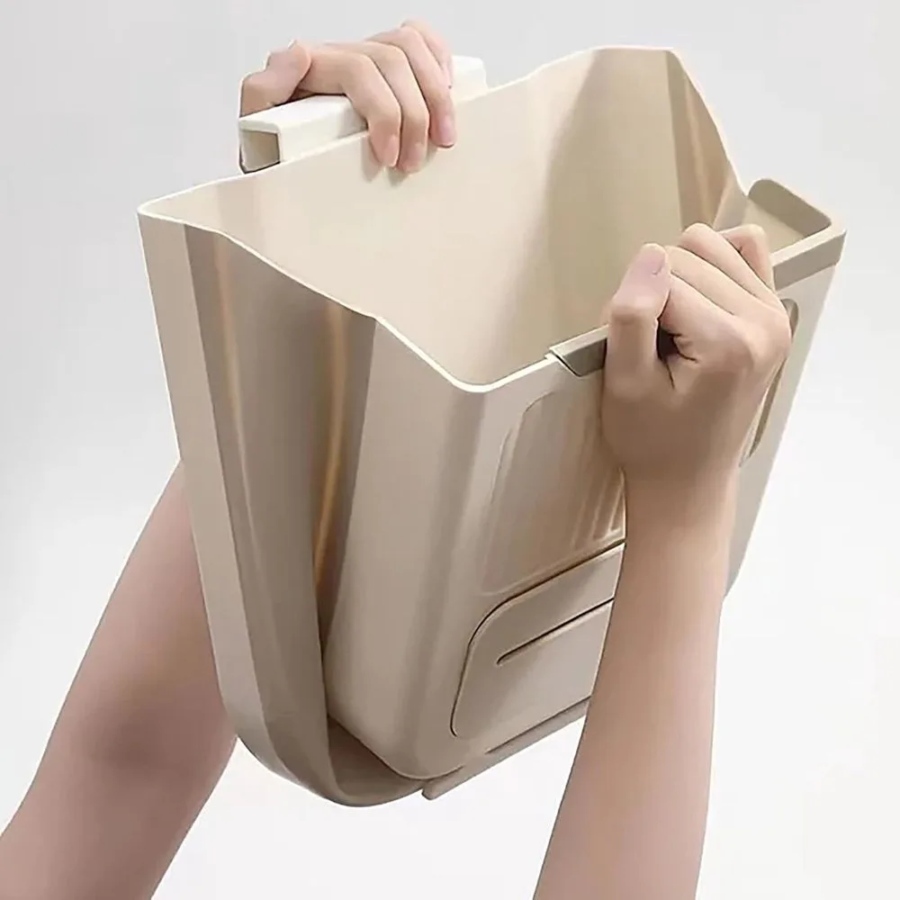 Folding Kitchen Garbage Can Wall Mounted Hanging Trash Bin No Drill Cabinet Door Trash Can Large Capacity Kitchen Waste Bin Kitchen Storage Organizer Cabinet Door Hanging Garbage Bin Waste Management