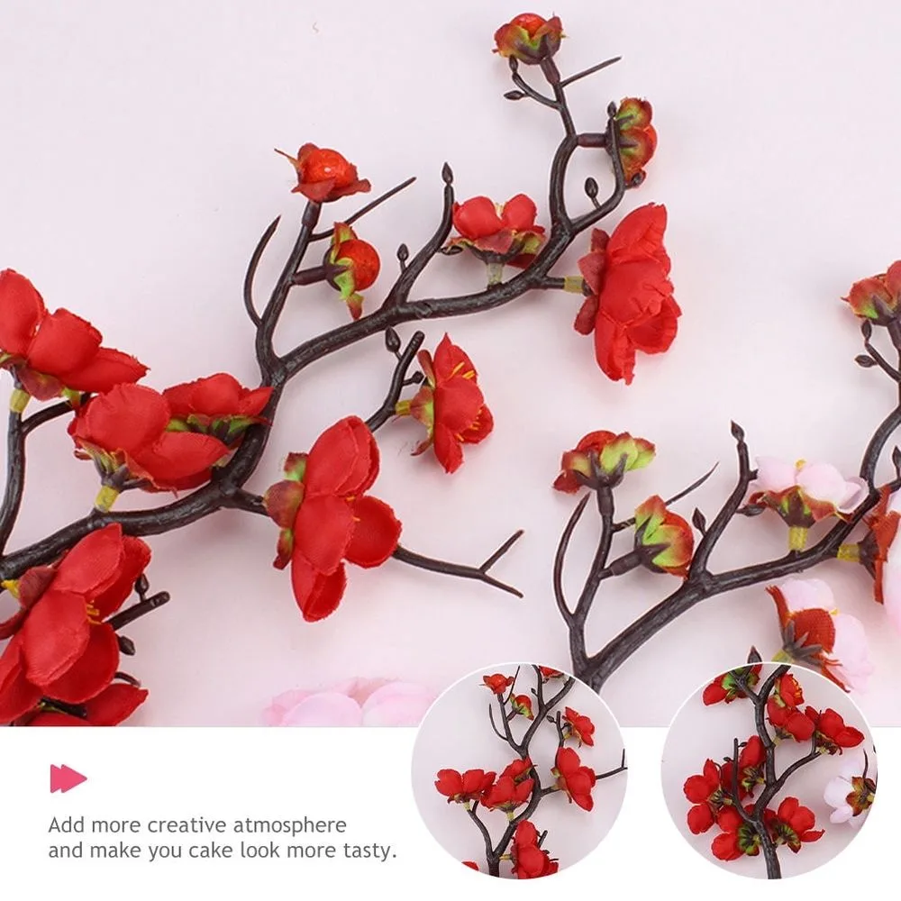 6Pcs Red Birthday Cupcake Toppers Plum Blossom Cake Picks Party Decoration