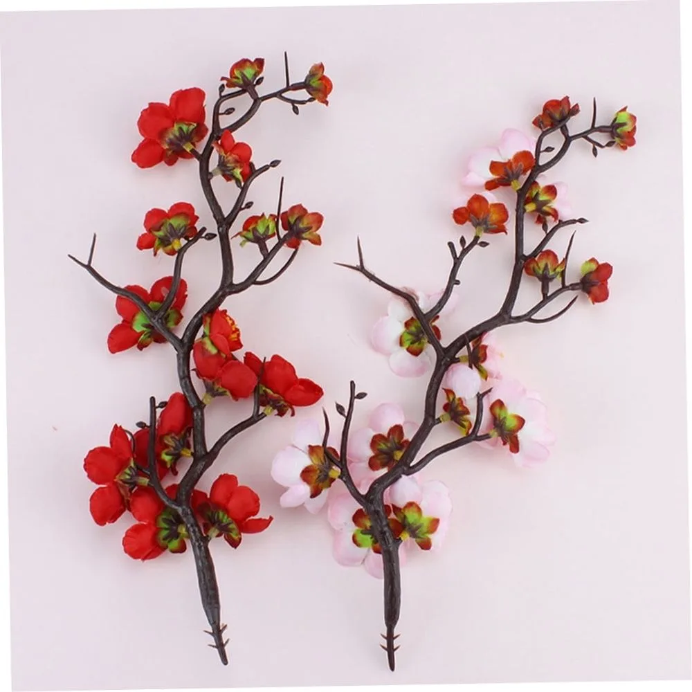 6Pcs Red Birthday Cupcake Toppers Plum Blossom Cake Picks Party Decoration