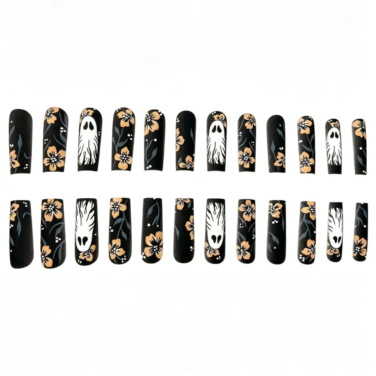 24pcaHalloween Pre-designed Press-on Nails for Festive DIY At-home Nail Art (Black)