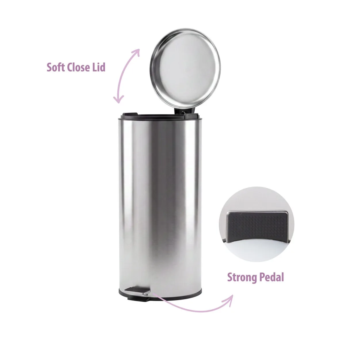 30L Pedal Bin with Stainless Steel and Plastic Construction