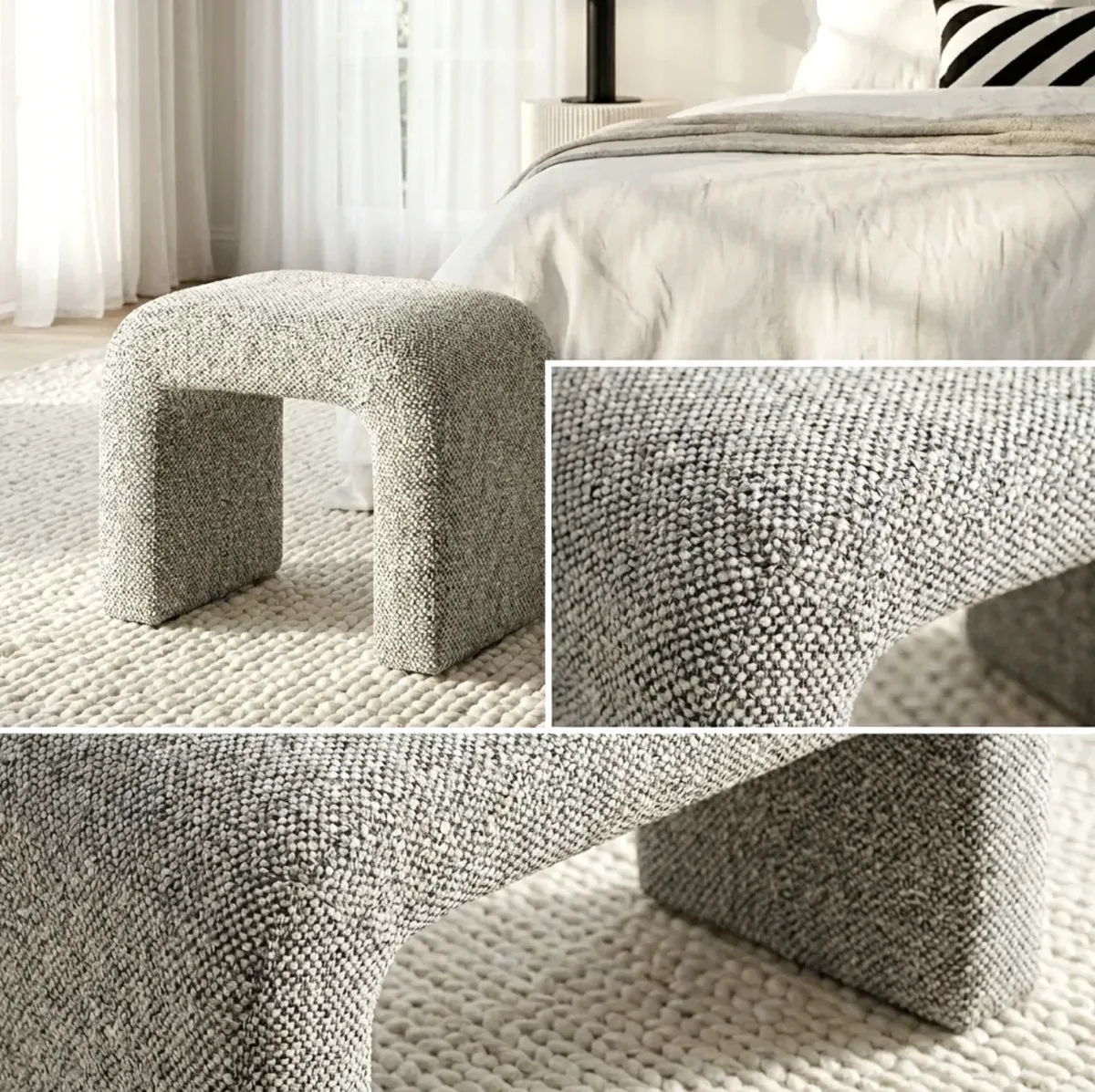 Interior Ave - Hendrix Arched Textured Ottoman - Frosted Stone