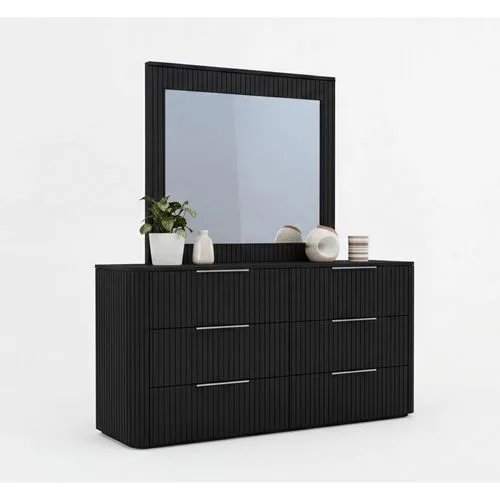 Solid Rubber Wood Dresser with Mirror in Black colour
