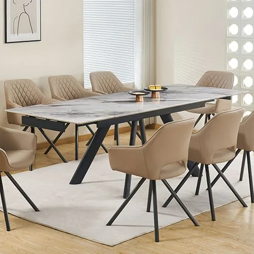 Powder Coating Dining Table with 6pcs PU Leather Dining Chair