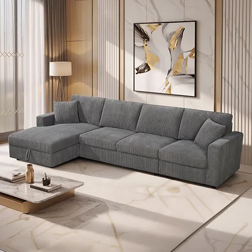 5-Piece Modular Corduroy Sofa with Storage Chaise