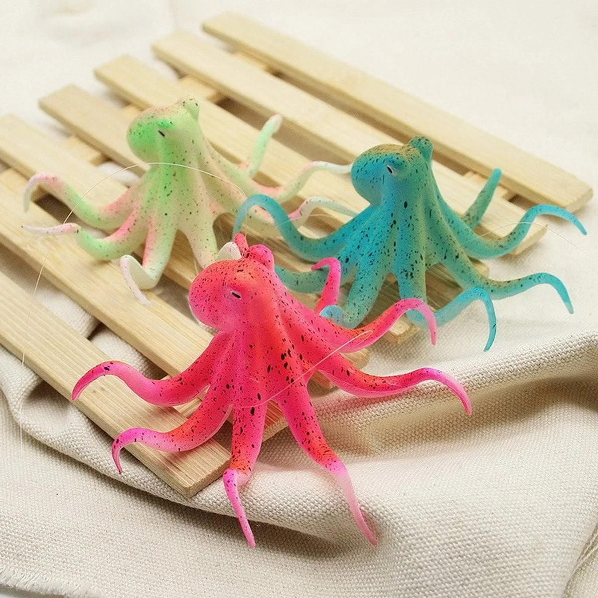 Glowing Aquarium Ornament Simulation Octopus Fish Squid Fish Tank Decoration - Red