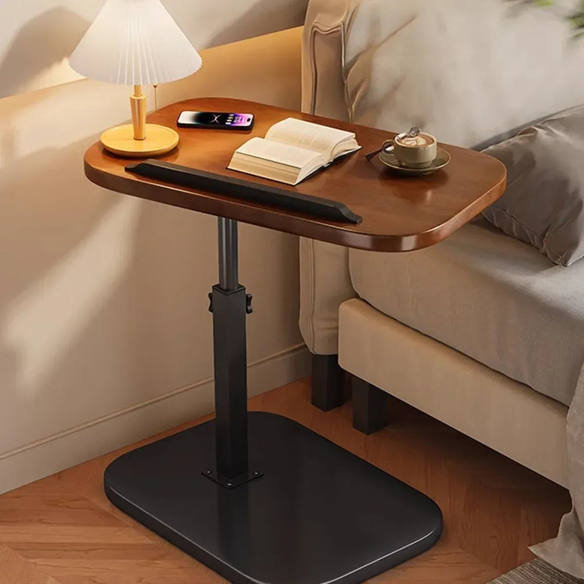 Adjustable Height Coffee Table Nightstand Sturdy Easy to Clean for Home Bedroom
