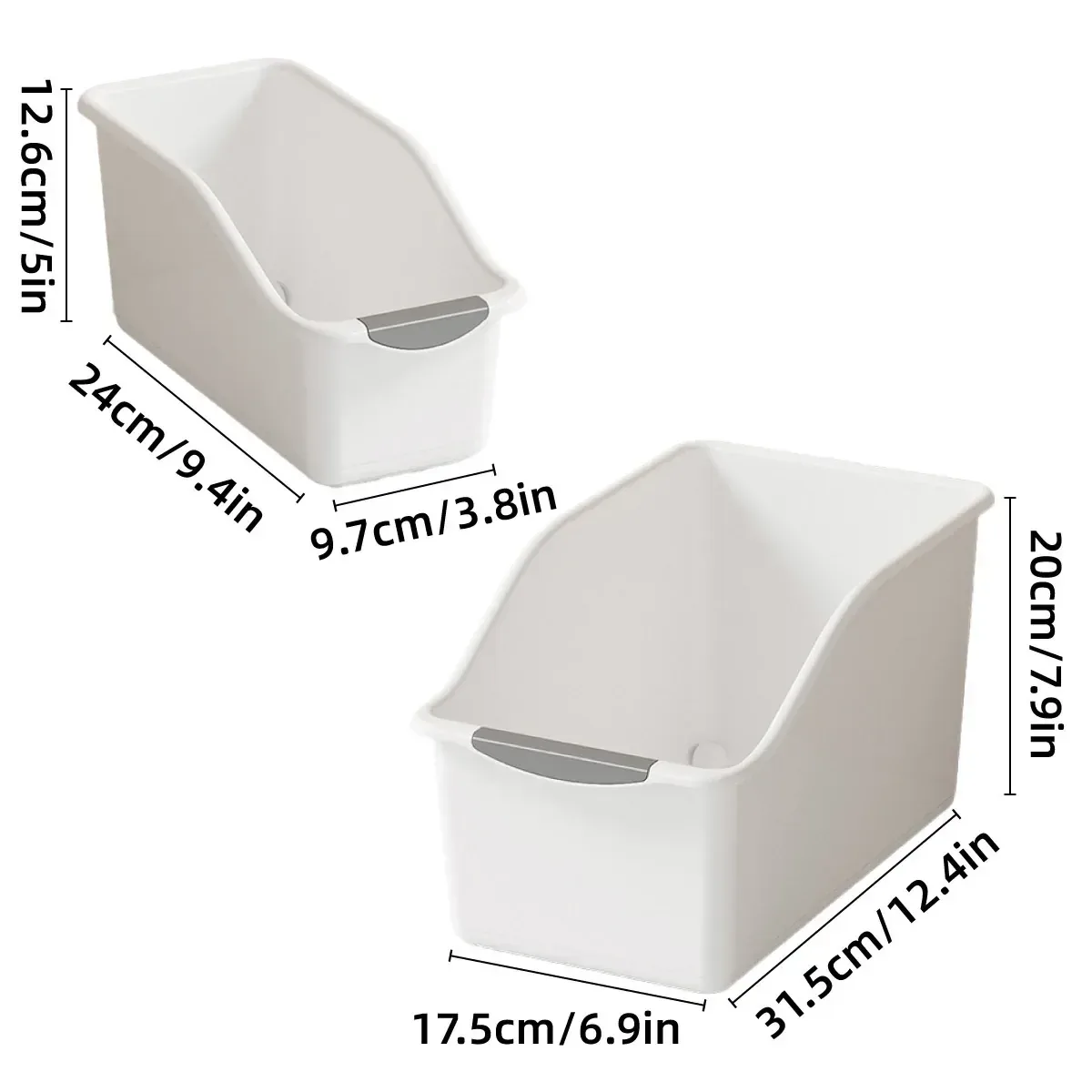 2pcs Cabinet Storage Box Miscellaneous Organizer Household Container Plastic Bin - L-White