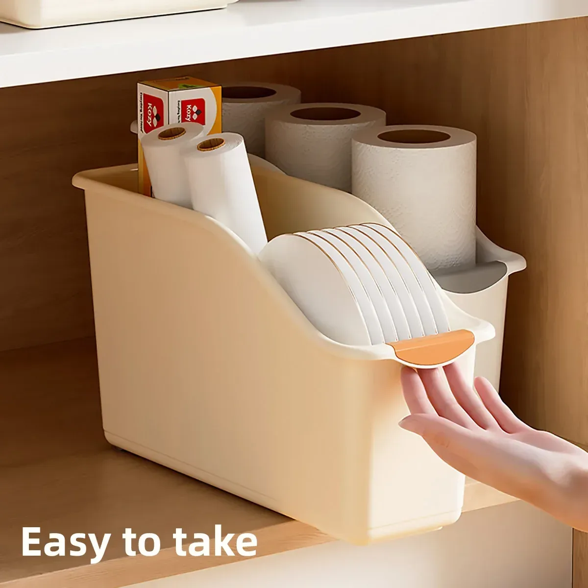 2pcs Cabinet Storage Box Miscellaneous Organizer Household Container Plastic Bin - L-White
