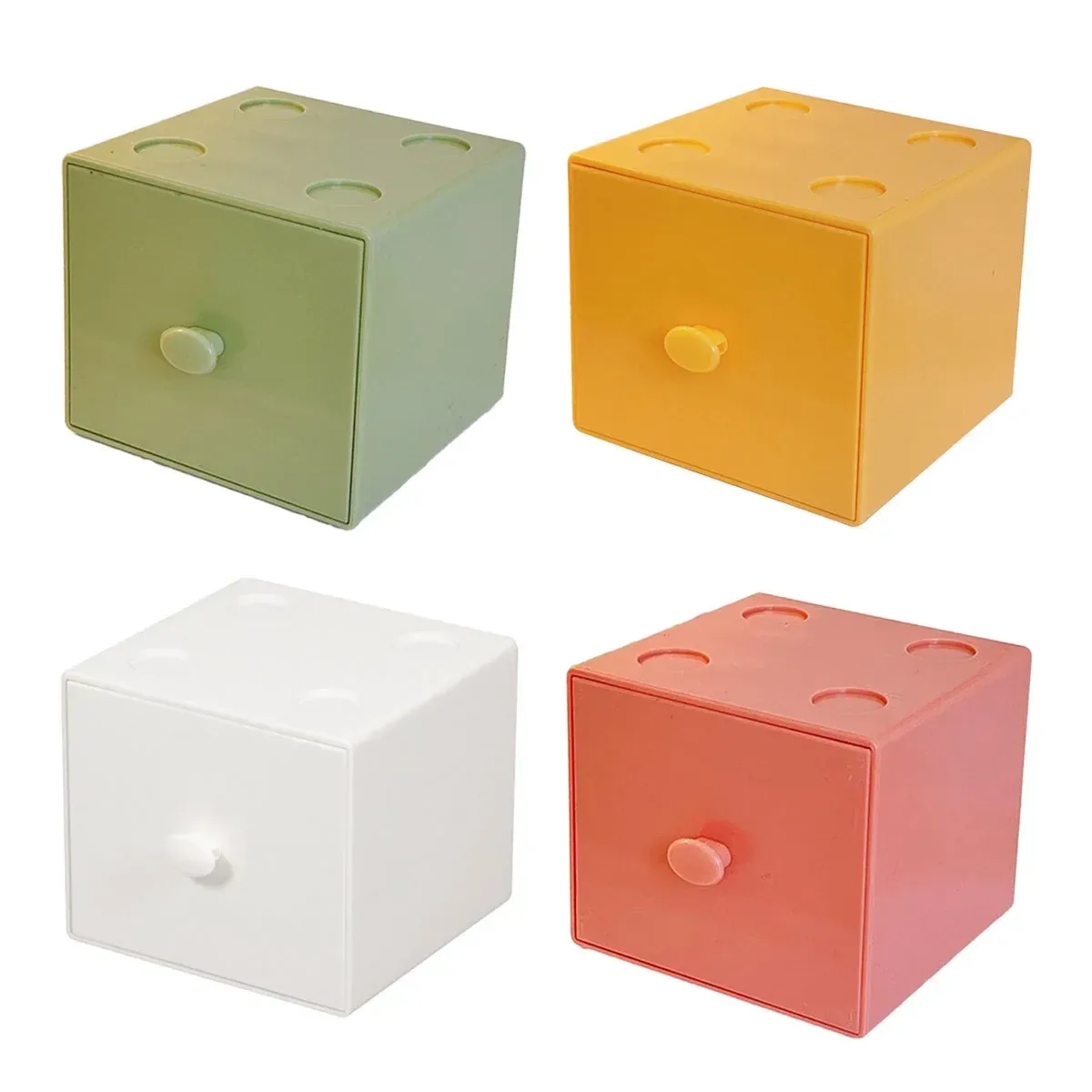 Storage Box 2PCS Desktop Square Stackable Drawers Organizer for Office Home - White