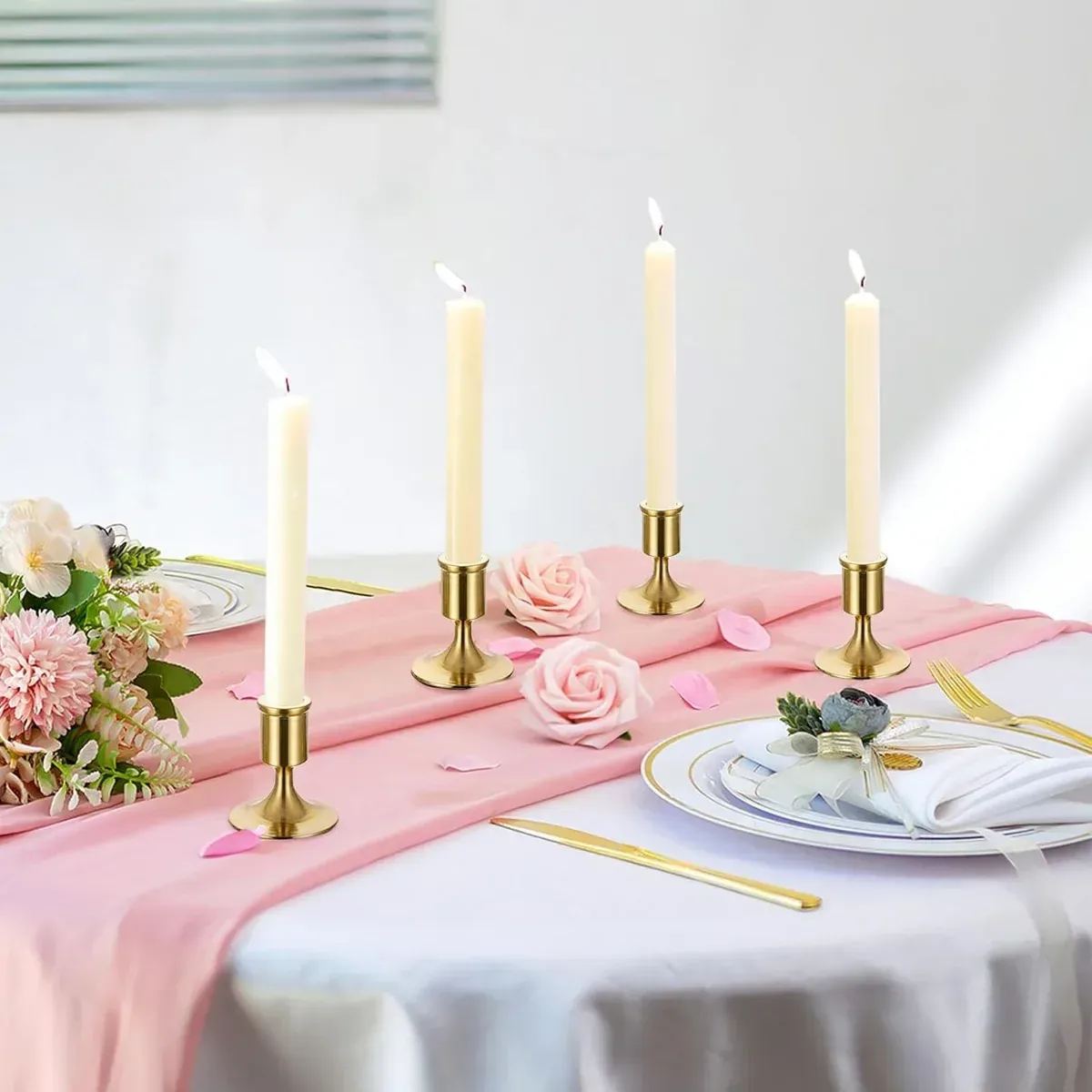 6PCS Gold Candle Holder Decoration Tabletop for Christmas Romantic Dinner Decor