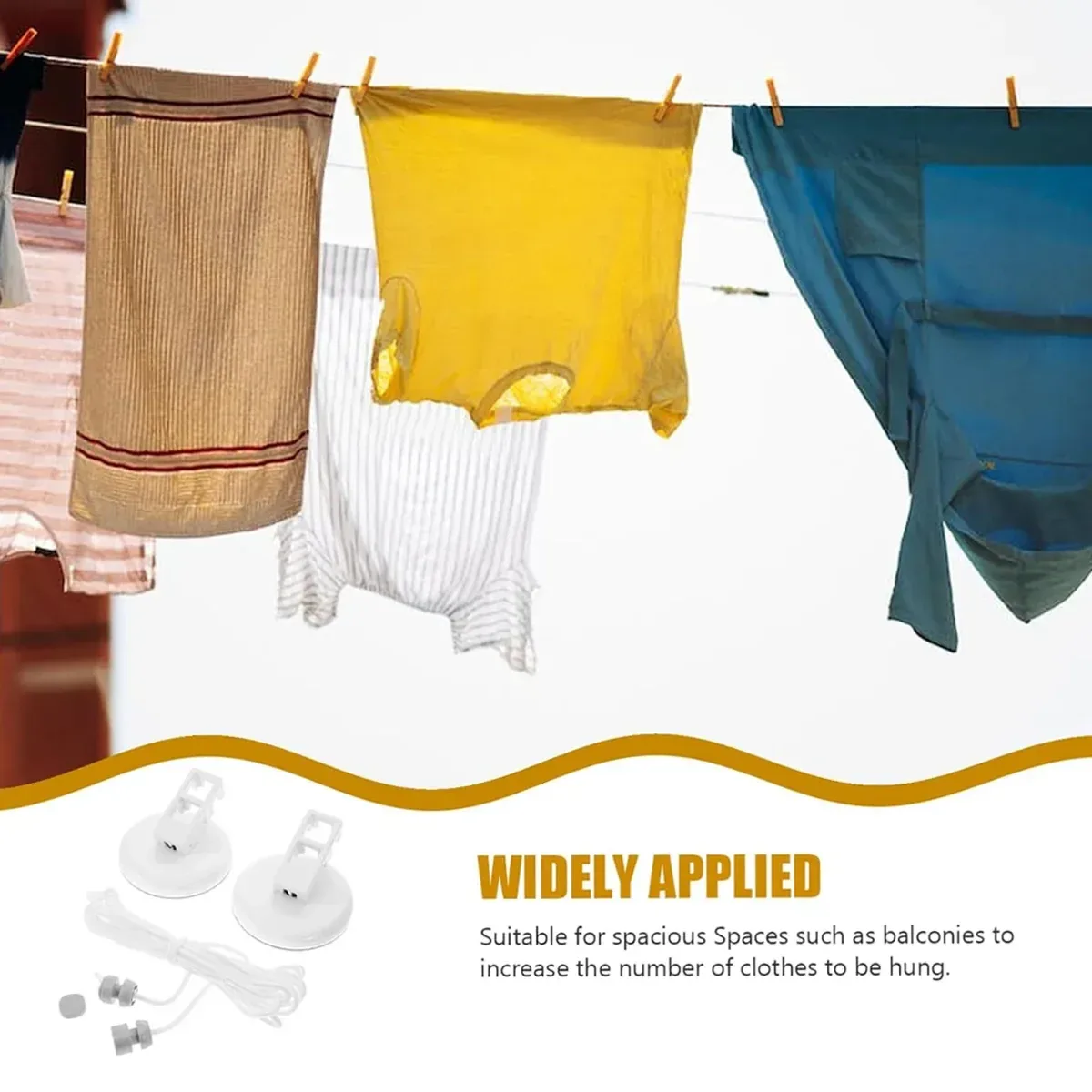 5m or 10m Wall-Mounted Suction Cup Clothesline Retractable Durable Sturdy Laundry - 5m