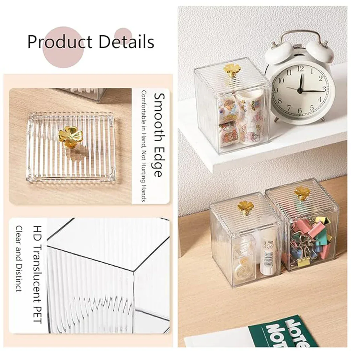 3PCS Transparent Storage Box Desktop Organiser Small Clear Container for Office