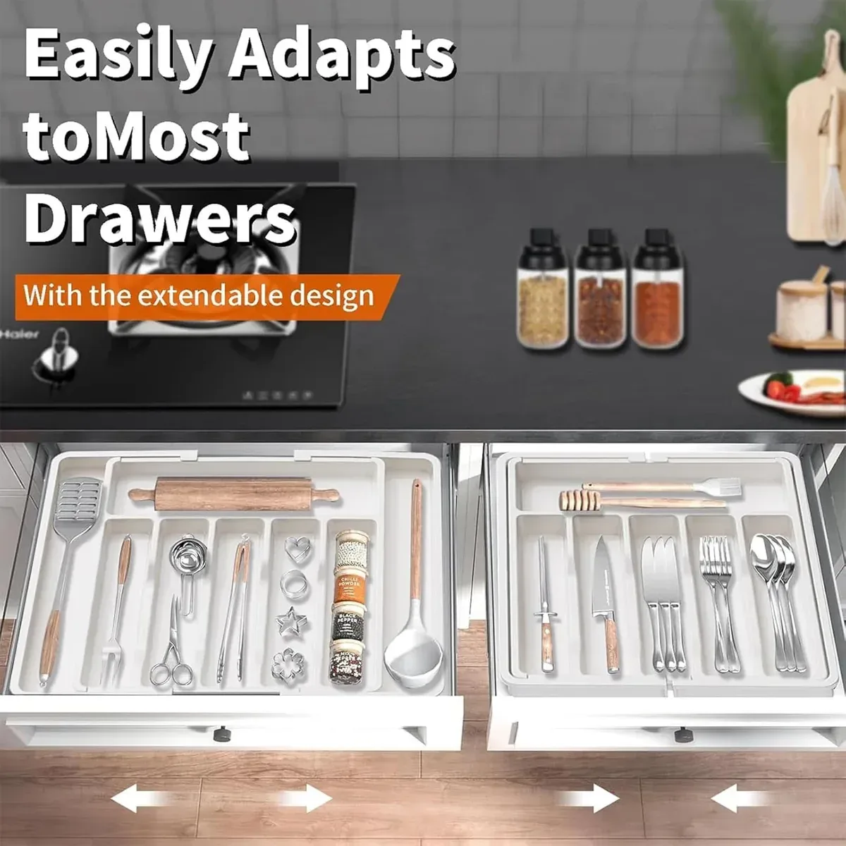 Portable Tableware Storage Box Telescopic Household Storage Tray Organizer