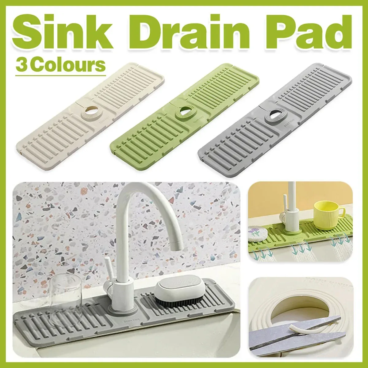 Faucet Draining Pad Narrow Sink Splash Guard Mat for Washbasin Water Catcher