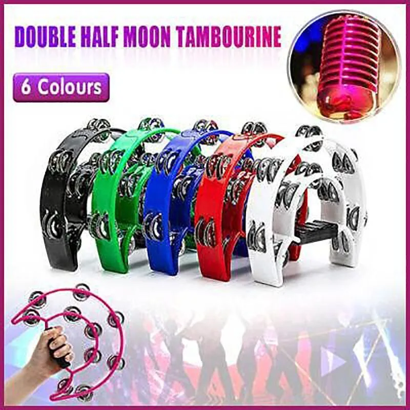 Double Half Moon Tambourine Handheld Musical Percussion Instrument Bell Drum
