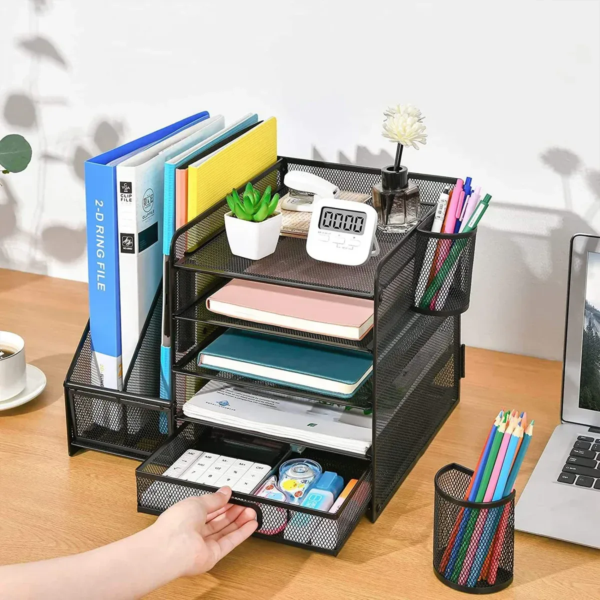 Multi-Tier Desktop Organizer File Holder Document Storage Rack Office Shelf