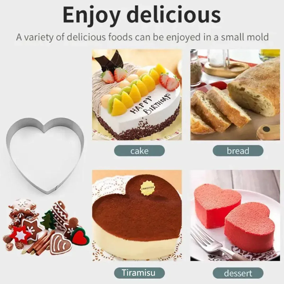 3X Stainless Steel Cake Mold 10/15/20cm Heart Baking Cake Ring For Mousse Party