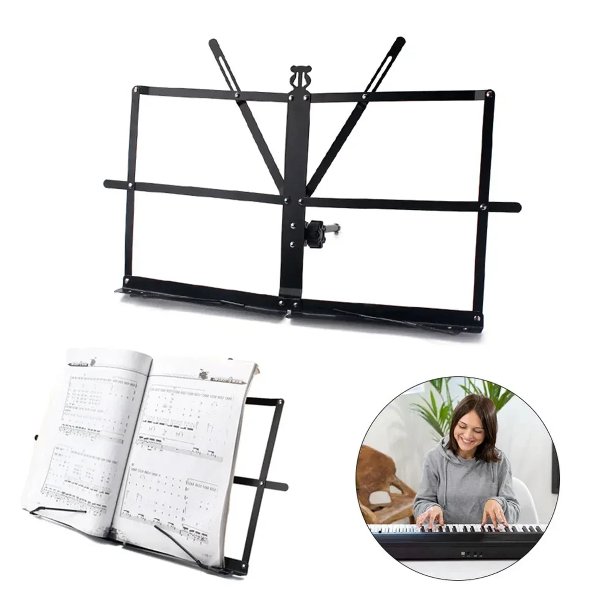 Portable Folding Music Stand Iron Desktop Book Holder Reading Sheet Rack Display