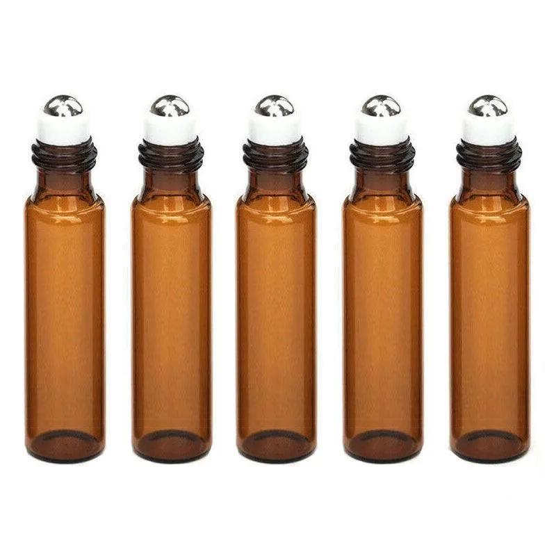 10Ml Roller Rollerball Perfume Essential Oil Roll On Ball Amber Glass Bottle