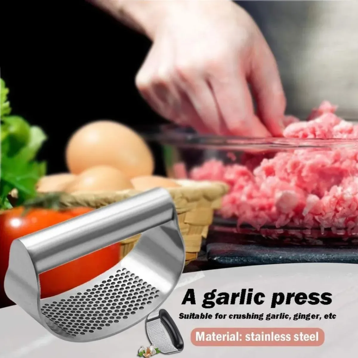 Stainless Steel Garlic Masher Press Crusher Squeezer Masher Kitchen Gadget