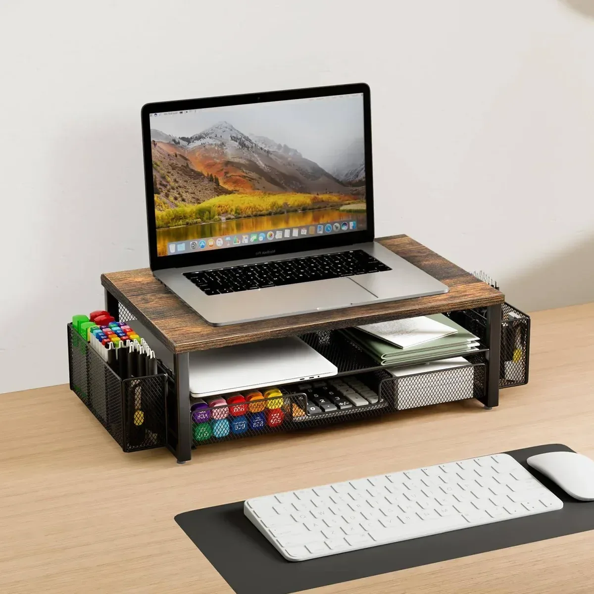 Computer Stand Riser With Drawer Storage Monitor Shelf For PC Laptop Workspace