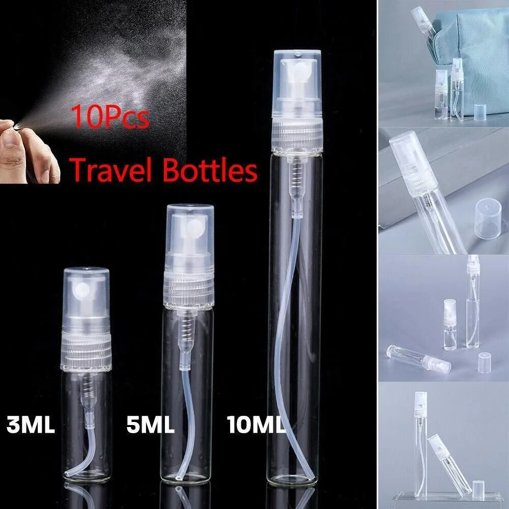 10Pcs Glass Perfume Bottles - 3/5/10ml with Atomizer Pump Spray